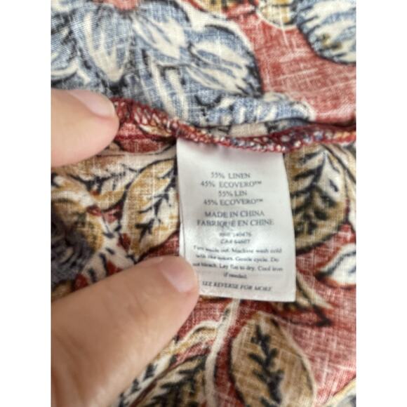 Faherty Boho Linen Dress Size XS Puff Sleeve Midi Belted Red Cottage Peasant - Picture 12 of 16